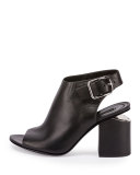 Nadia Leather Open-Toe Bootie, Black