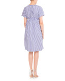 Striped Short-Sleeve Empire-Waist Dress, Royal