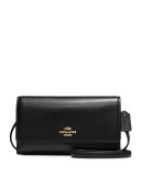 Leather Phone Crossbody Bag, Light Gold/Black
