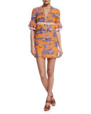 Short-Sleeve Pirate-Print Mini Dress, Orange