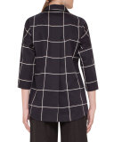 Windowpane 3/4-Sleeve Tunic, Black/Cream