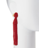 Long Beaded Tassel Clip Earrings, Currant