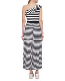 Striped Pleated Maxi Skirt, Navy/Cream