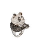 Animalier 18K White Gold Panda Ring with Black & White Diamonds, Size 6.5