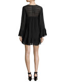 Anita Bell-Sleeve Silk Mini Dress, Black