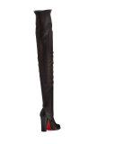 Verusch Leather 100mm Over-the-Knee Red Sole Boot, Black