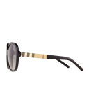 Rounded-Square Check-Trim Sunglasses, Black