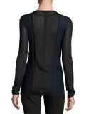 Eunice Paneled Mesh Sweater, Navy