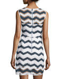 Sleeveless Chevron Shift Dress, Navy/White