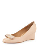 Mirabel Patent Bow Demi-Wedge Pump, New Bisque