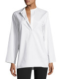 Lemi Split-Neck Long-Sleeve Top, White