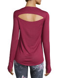 Wave Long-Sleeve Sport Top, Burgundy