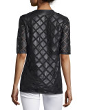 Diamond Laser-Cut Leather Tunic, Black