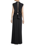 Sleeveless Back-Knot Poplin Shirt, Black
