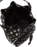 Tessuto Vela Grommet Small Bucket Crossbody Bag, Black (Nero)