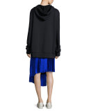 Kaleb Asymmetric Pleated Silk Satin Skirt, Blue