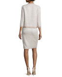 Allure Knit Jewel-Neck 3/4-Sleeve Jacket, Champagne