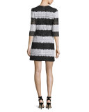 3/4-Sleeve Striped Lace Dress 