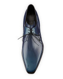 Arca Patent Leather Derby Shoe with Blue Patina, Navy