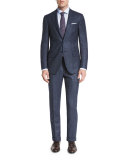 Chalk-Stripe Two-Piece Suit, Petrol Blue