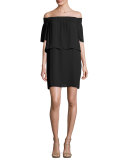Cleo Off-the-Shoulder Popover Dress, Black