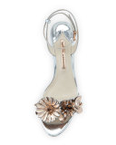 Lilico Floral Leather Mid-Heel Sandal, Silver/Rose Gold
