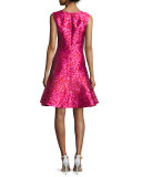 Leopard-Jacquard Fit-and-Flare Dress, Currant/Hot Pink