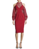 Cold-Shoulder Lace & Crepe Cocktail Dress