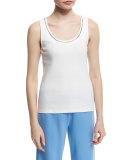 Sleeveless Chain-Trim Tank, White