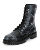 Trompe L'oeil Leather Combat Boot, Grey