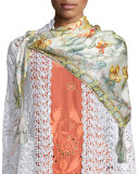 Vine-Print Square Silk Scarf