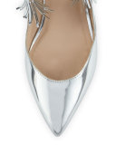 Penelop Metallic Ankle-Wrap Flat, Silver