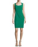 Structured Stretch Crepe Sheath Dress w/ Jacket, New Emerald