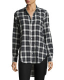 Grayson Brushed Italian Twill Shirt, Black Plaid