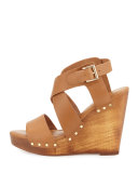 Cecilia Leather Wedge Sandal, Cuoio