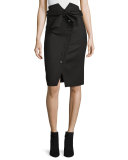 Maddy Asymmetric Button-Front Pencil Skirt, Black