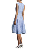 Sleeveless Seersucker Flared Dress, Blue