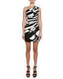 Allover Beaded One-Shoulder Mini Dress