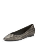Intrecciato Square-Toe Ballerina Flat, Brunito