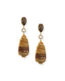 Fossilized Sequoia & Diamond Earrings