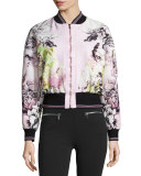 Floral-Print Zip-Front Bomber Jacket, Pink/White