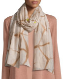 Artisanal Cotton/Silk Refractions Scarf, Toffee Cream