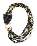 Beaded Multi-Strand Panther Necklace, Black