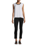 Romy Silk Tank w/ Tipped Contrast, Blanc