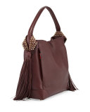 Eloise Fringe Leather Hobo Bag, Bordeaux