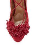 Wild Thing Fringe Block-Heel Pump, Pomegranate