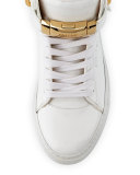 Women's 100mm Belted Patent High-Top Sneaker, White