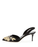 Pamie Satin Slingback 55mm Pump, Black/Gold