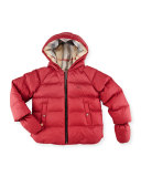 Rilla Hooded Raglan Puffer Jacket, Peony Rose, Size 6M-3Y