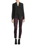 Verdugo Luxe-Coated Ultra-Skinny Ankle Jeans, Wine